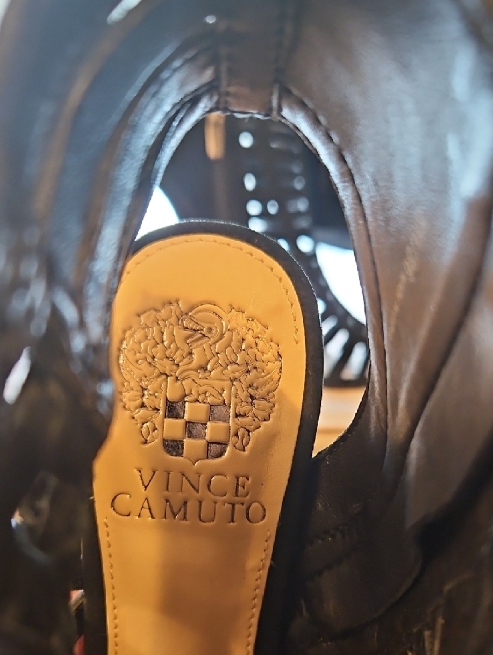 Vince Camuto Black Strappy Cutout Heeled Sandals - Picture 2 of 3